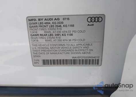 2016 Audi Q3 2.0T Premium Plus from USA, damaged, VIN WA1EFCFS2GR004212